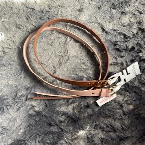 True Religion Pink & Medium Brown Leather Belt Set